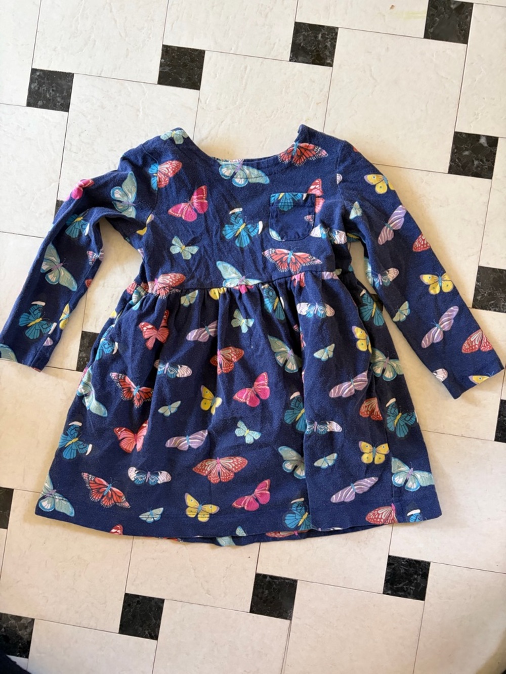 Boden Navy Long-Sleeve Dress with Colorful Butterfly Print